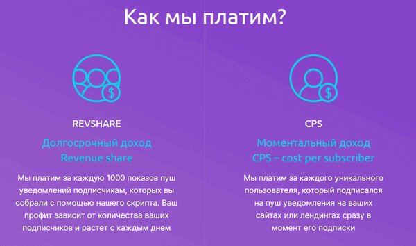 модели оплаты в партнерке ProPush.me
